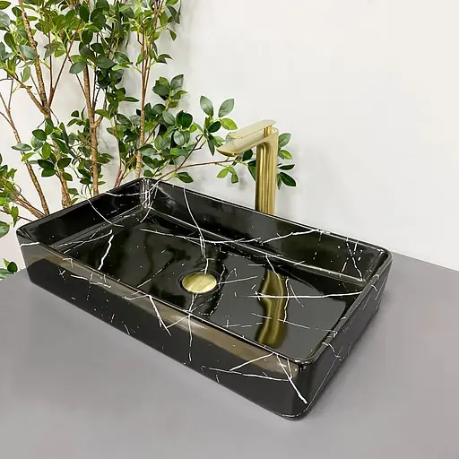 Умивальник VBI Triest black marmo glossy накладний VBI-012707, Чорний матовий - фото 1