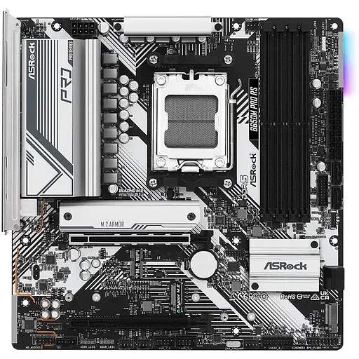 Материнская плата ASRock AM5 B650M Pro RS, B650, 4xDDR5, Int.Video (CPU), 4xSATA3, 2xM.2, 1xPCI-E 4.0 x16, 1xPCI-E 3.0 x16, ALC897, 1 9xUSB3.2/8xUSB2.0, HDMI/DP, CrossFire, MicroATX - фото 3
