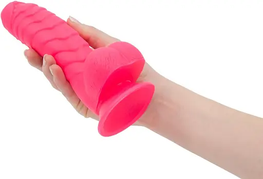 Ребристий фалоімітатор Addiction - Tom 7″ Dildo With Balls - Pink, віброкуля в подарунок - фото 4