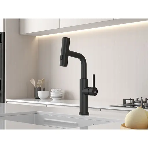 Смеситель на кухню водопад Nett с выдвижной воронкой черный LB-35 - фото 7