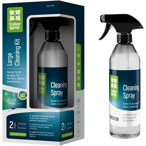 Набор для чистки экранов ColorWay CW-5500 Спрей 550мл + 2 микрофибры [131293]
