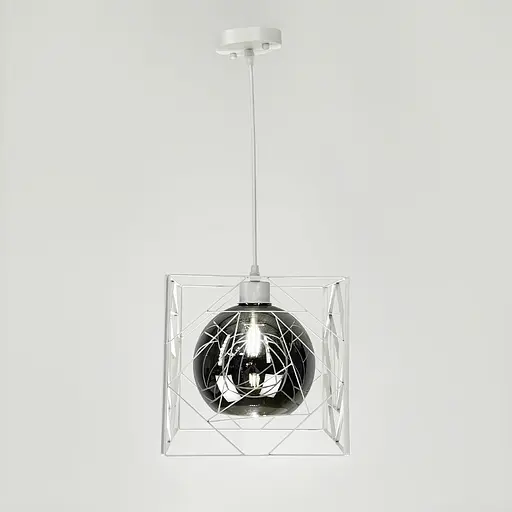 Люстра у білому корпусі з графітовим плафоном 24х24 см | Арт. 12120/1 WT+GR | Line F - фото 3