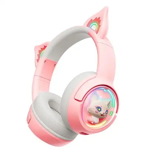 Дитячі ігрові бездротові Bluetooth навушники Onikuma B5 з RGB підсвічуванням і вбудованим мікрофоном Рожевий