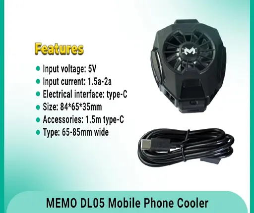 Кулер з екраном активне охолодження для телефону / планшета Memo DL05 шириною до 85 мм Black (18521) - фото 9