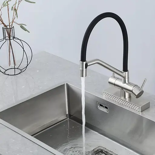 Смеситель для кухни с водопадом гибкий излив нержавеющая сталь Gappo G4098-5 Нержавеющая сталь - фото 4