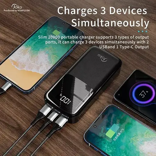 Універсальна зарядна батарея Konfulon Joko J12 Power Bank 20000Mah 22,5W (Чорний) - фото 8