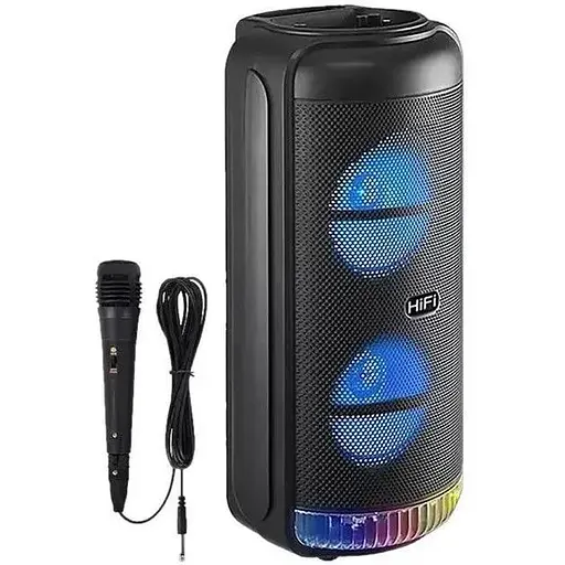 Портативна колонка RX-8228 Акустична система 20Вт RGB підсвічування з мікрофоном і пультом 2x8" Чорний - фото 1