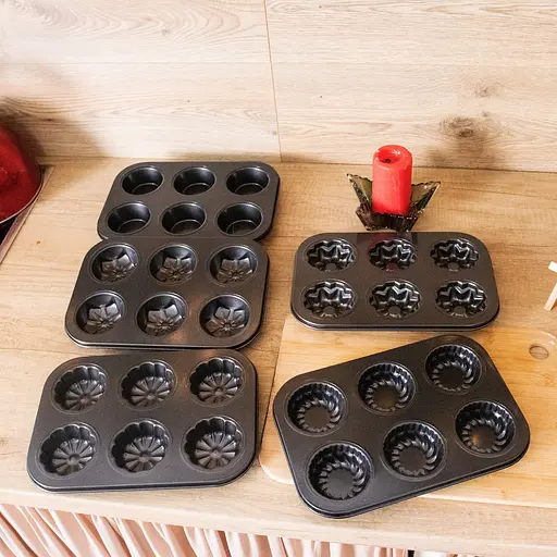 Форма для выпечки кексов и маффинов на 6 ячеек с антипригарным покрытием "Цветы №4" 26.5х18.5х2.8 см, A-plus Черный 85662 - фото 10