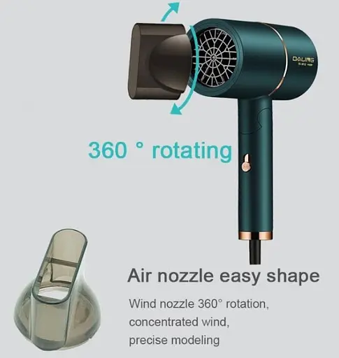 Фен для сушіння та укладання волосся Daling DL-3012 складний легкий дорожній 1400 Вт Зелений - фото 4