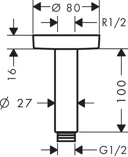 Кронштейн для верхнього душу Hansgrohe зі стелі S 100 мм 27393000 Хром - фото 2