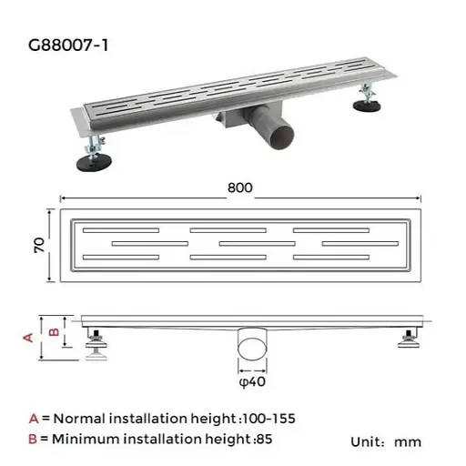 Душевой трап Gappo 70х800 мм, нержавеющая сталь G88007-1 - фото 7