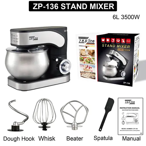 Кухонний тістоміс міксер 4в1 3500 Вт на 6 літрів Zepline з нержавіючої сталі ZP-136 - фото 4