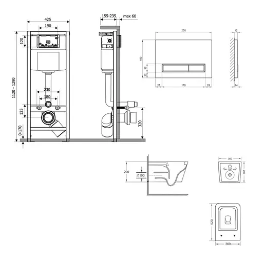 Набір Q-tap Nest 4 в 1 підвісний унітаз Crow Ultra Quiet 520x360x290 + комплект інсталяції QT05335172W48181 - фото 8