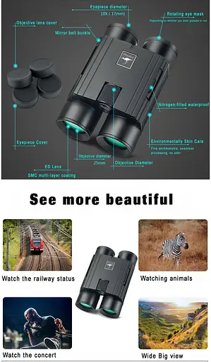 Водонепроницаемый бинокль Shuntu 10х25 ED SMC IPX8 Bak4 (Черный) - фото 9