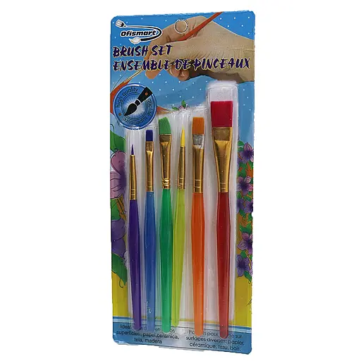 Набір пензлів нейлон плоский та круглий Детські, 6 шт. в упаковці