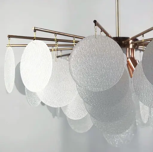 Потолочная люстра в цвете медь с уникальными стеклянными пластинами Line.F Диаметр 80см - фото 2