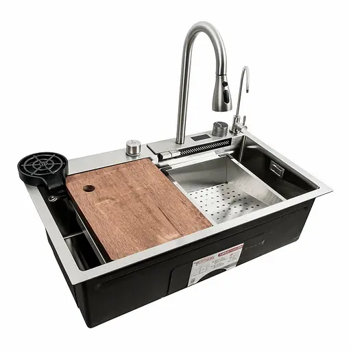 Кухонна мийка 75x45G сатин Platinum Handmade Водоспад повна комплектація, Satin - фото 1