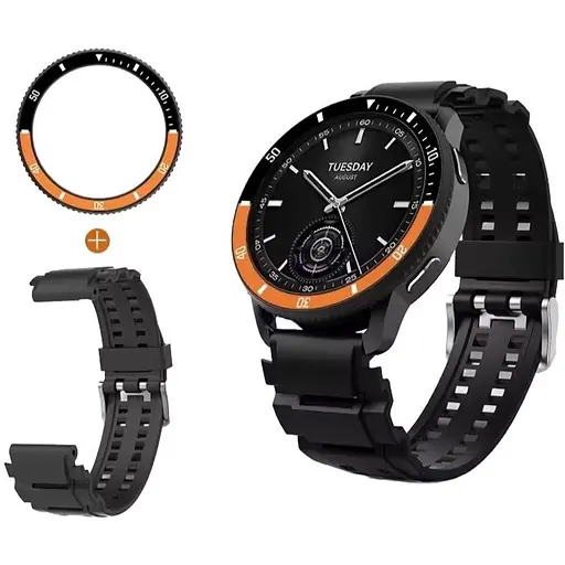 Безель Black-orange та силіконовий ремінець Sikai для смартгодинника Xiaomi Watch S3/S4 