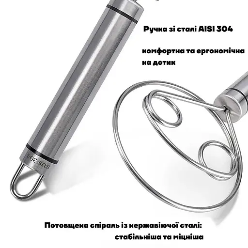 Датский венчик для смешивания теста из нержавеющей стали 19 см, Kitchen Master Серебристый 86922 - фото 5