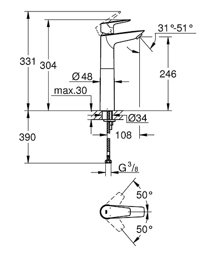 Смеситель для умывальника XL-Size Grohe BauEdge New 23761001 Хром - фото 2