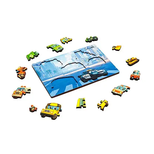 Дерев'яний пазл-вкладиш "Розумний світ: Міський транспорт" PuzzleOK Puz-88747 А5, 18 елементів - фото 2