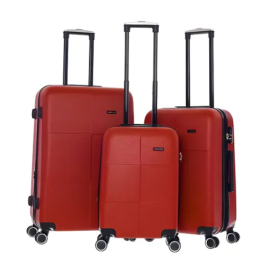 Набор чемоданов 3в1 пластик с кодовым замком и телескопической ручкой красный (522)