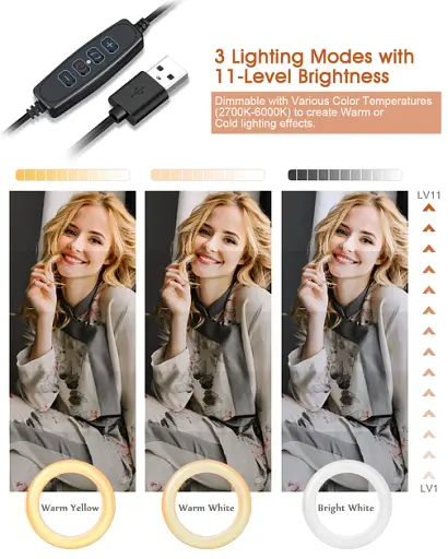 Кольцевая лампа со штативом Elegiant EGL-06 10" Черно-белая Factory Recertified g5 - фото 3