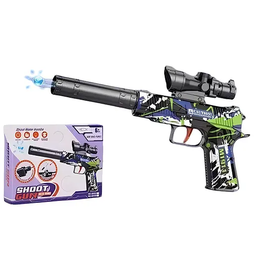 Пистолет 804 Y-01, механический, глушитель и прицел, стреляет орбизами, зеленый - фото 2