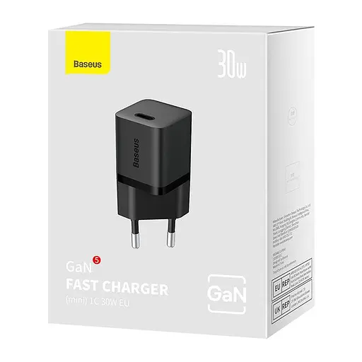 Блок швидкого заряджання OS Baseus GaN5 Fast Charger (mini) 1Type-C 30 W (CCGN070701) чорний - фото 3
