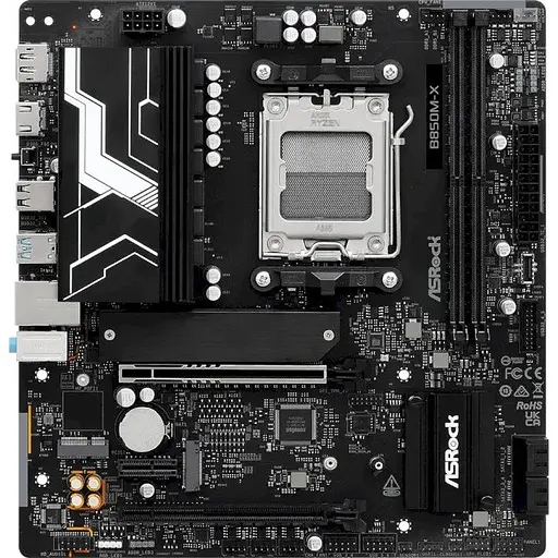 Материнская плата ASRock AM5 B850M-X R2.0, B850, 2xDDR5, Int.Video (CPU), 4xSATA3, 2xM. 2, 1xPCI-E 5.0 x16, 1xPCI-E 4.0 x16, 1xPCI-E 4.0 x1, ALC897, RTL8125BG, 7xUSB 3.2 / 6xUSB 2.0, HDMI/DP, MicroATX - фото 3