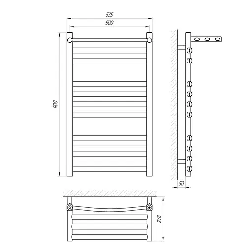 Водяна рушникосушка Laris Гранд з полицею П11 500x900 71207603, Хром - фото 2