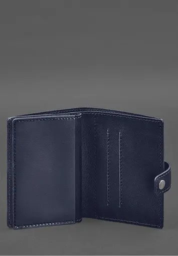 Кожаная обложка-портмоне для военного билета офицера запаса (узкий документ) Синий - фото 6