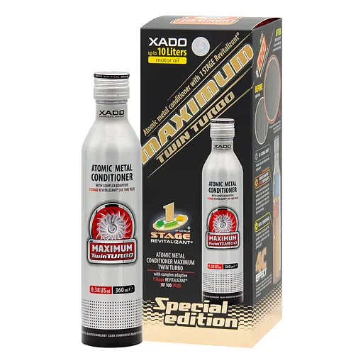 Атомарный кондиционер металла Xado 1 Stage Maximum Twin Turbo с ревитализантом для мощных двигателей 360мл(ХА 40028_1) - фото 1