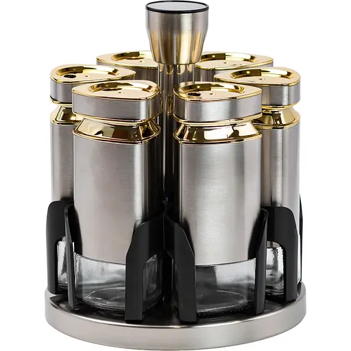 Набір ємностей для спецій TS Kitchen HP1326 на підставці 6 баночок по 120 мл хром - фото 1