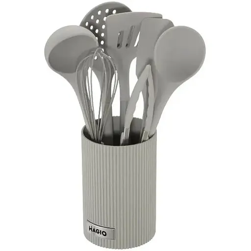 Набір кухонного приладдя Magio MG-1129 із підставкою 8 предметів Сірий - фото 1