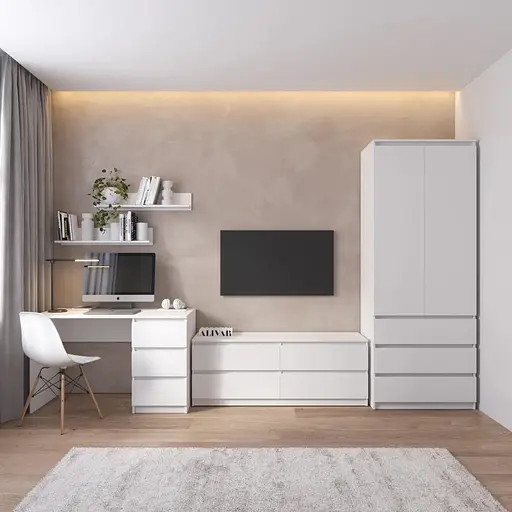 Комплект мебели в гостиную VAYS шкаф R-9, тумба R-6, стол R-1, полки М-22, белый