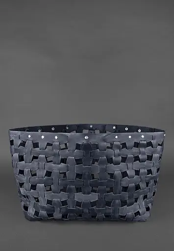 Шкіряна плетена жіноча сумка Пазл Xl синя Crazy Horse - фото 3