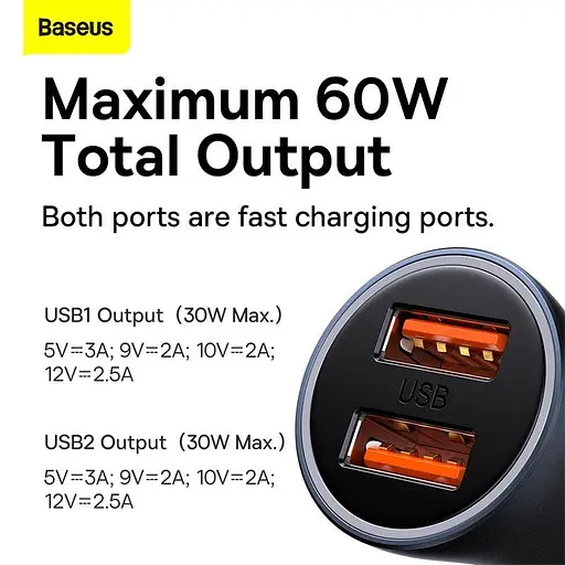 Адаптер автомобильный Baseus Golden Contactor Max Dual Fast Charger 60w CGJM000013 - фото 8