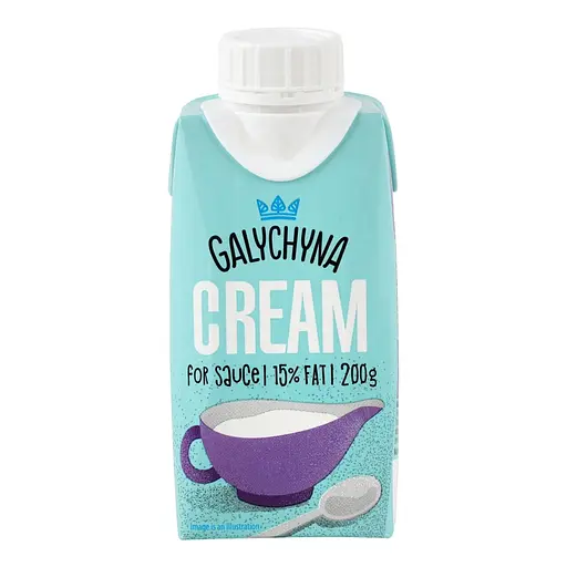 Вершки Galychyna Для соусу 15% ультрапастеризовані 200 г