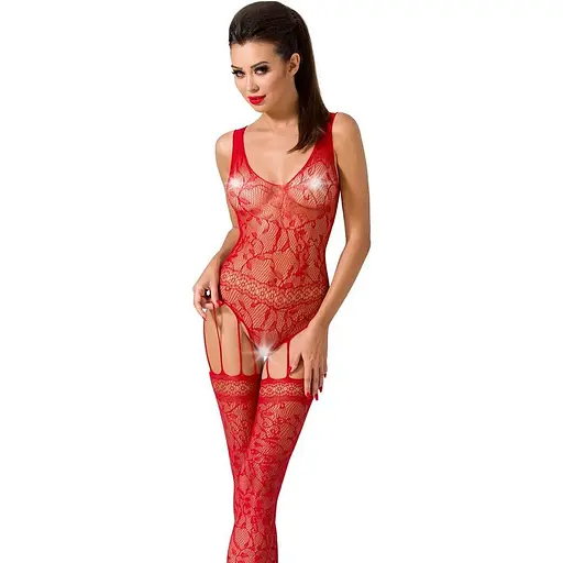 Бодистокинг Passion BS051 комбинезон имитация чулок и боди S/M/L red