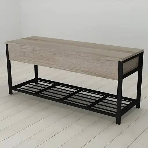 Банкетка з ящиком Ferrum-decor Дрейк 1 550x1000x400 метал Чорний ДСП Сонома Трюфель 16 мм (FRD-103049)