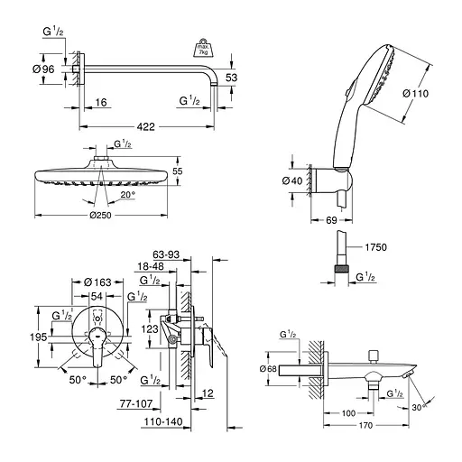 Душева система прихованого монтажу Grohe QuickFix Start UA202803R3, Хром - фото 2