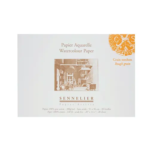 Склейка для акварели Sennelier, 20 листов, крупное зерно, 300 г/м, 51x36 см