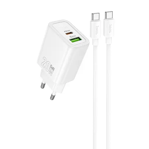 МЗП Hoco N61 Gentle PD20W+QC3.0 (1USB-A/1C) + кабель Type-C to Type-C White