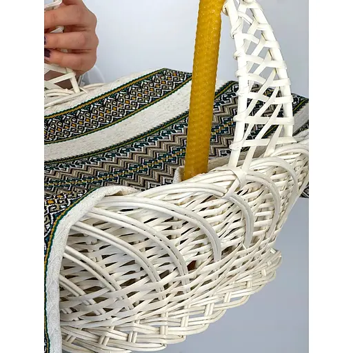 Комплект Великодній кошик Галичина білий із лляним рушником 70х30 см Рандеву та свічка - фото 7