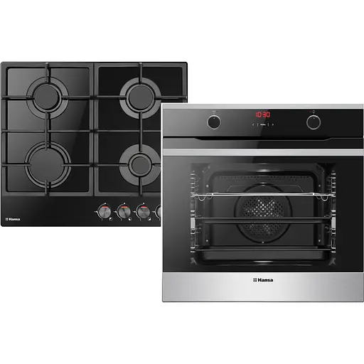 Комплект Hansa духовка электрическая + поверхность газовая на стекле черный