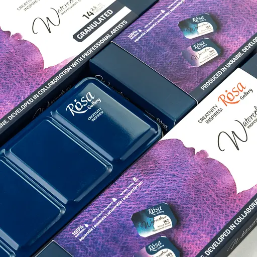 Набір акварельних фарб GRANULATION 14 кол. 2.5 мл, кювета пенал Індіго метал Rosa Gallery - фото 6