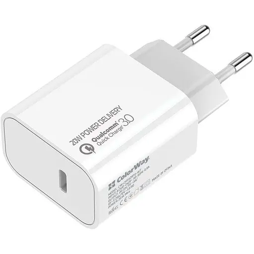 Зарядное устройство ColorWay Power Delivery Port USB Type-C 20W V2 White (CW-CHS026PD-WT)