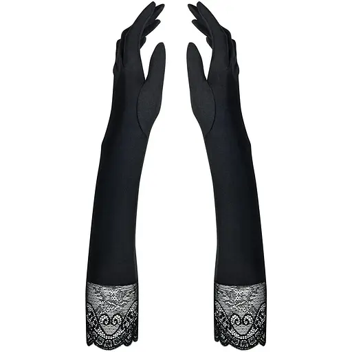 Высокие перчатки с камнями и кружевом Obsessive MiAmor gloves, Black
