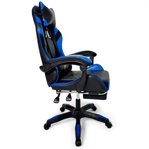 Геймерское кресло Primaveo с эргономичными подушками и выдвижной подставкой для ног черно-синее - фото 6